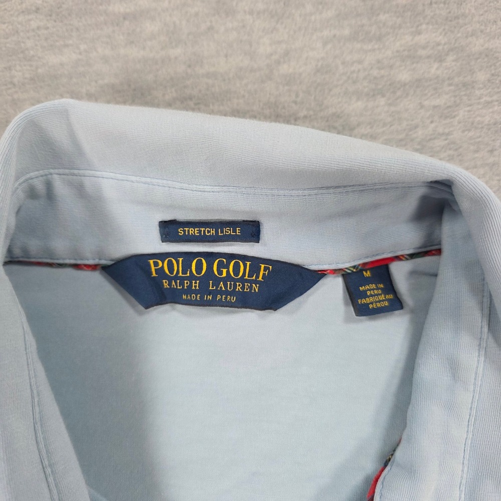 Polo Golf Ralph Lauren Mens M Blue Stretch Lisle Short Sleeve Lasso Logo Shirt - Picture 3 of 11